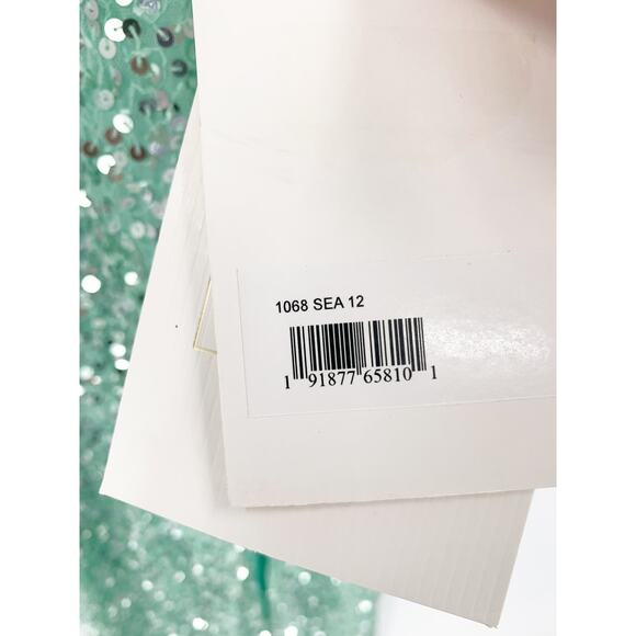 MAC DUGGAL Dress Size 12 Evening Gown Sequin Seafoam Green NEW Slit V Neck - Picture 4 of 8